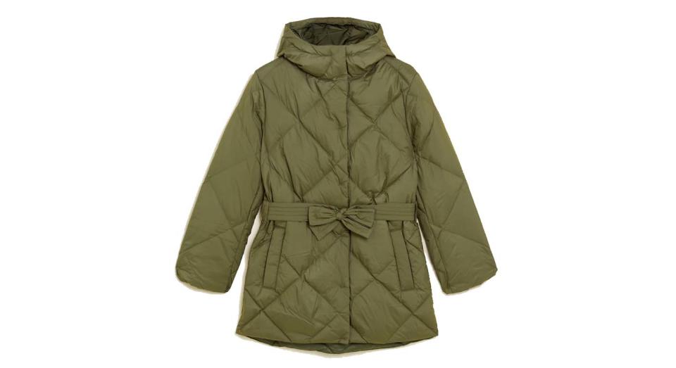 Feather & Down Belted Puffer Coat 