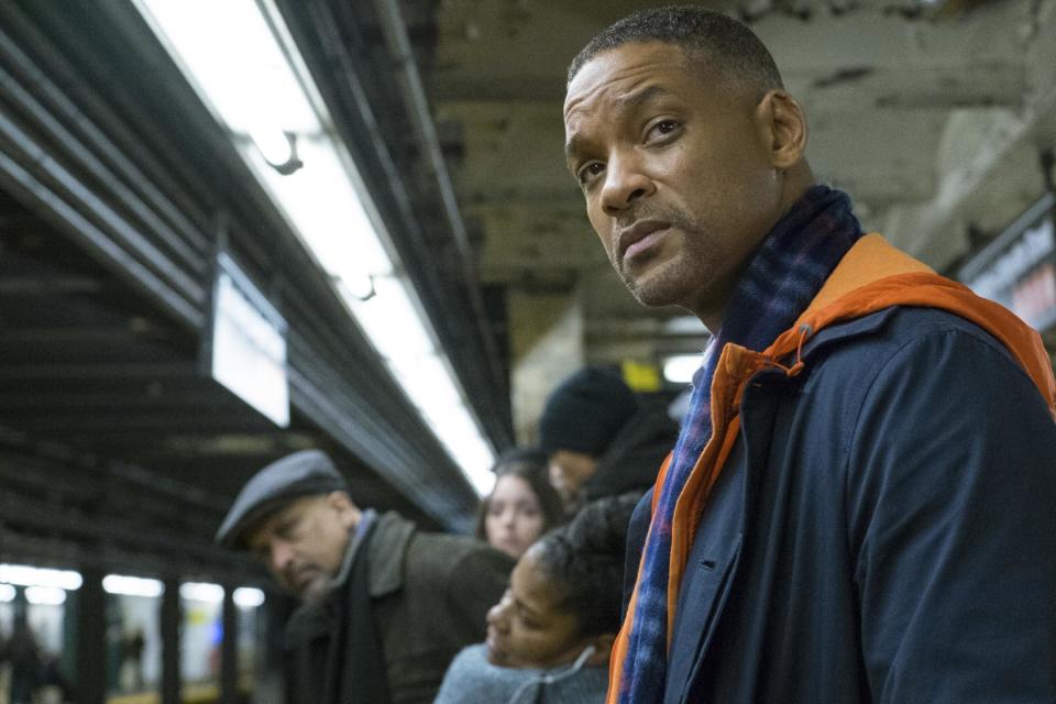 This image released by Warner Bros. Pictures shows Will Smith in a scene from "Collateral Beauty." (Barry Wetcher/Warner Bros. via AP)