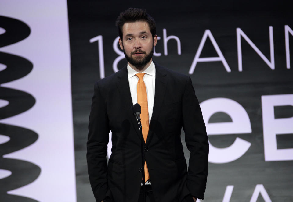 FILE - In this May 19, 2014 file photo, Reddit co-founder Alexis Ohanian appears onstage at the 2014 Webby Awards in New York. Court and spark: Serena Williams is tying the knot. The tennis great announced her engagement to Ohanian on Thursday, Dec. 29, 2016, posting a poem on Reddit that she accepted the proposal of the social news website's co-founder. (Photo by Andy Kropa/Invision/AP, File)