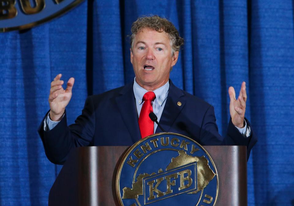 U.S. Senator Rand Paul, made remarks during the Kentucky Farm Bureau breakfast at the Kentucky State Fair in Louisville, Ky. on Aug. 26 2021.