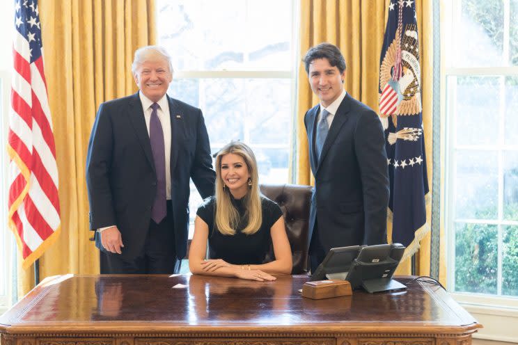 Ivanka Trump shared a picture on Monday showing her sitting in the president’s chair.