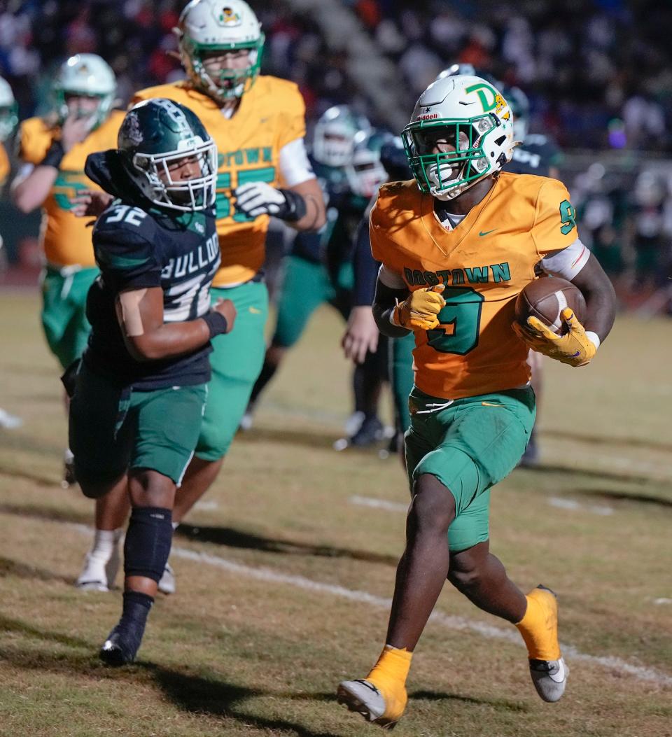 DeLand's Javon Ross trots in to score a touchdown during a game with Flagler Palm Coast in Palm Coast, Friday, Nov. 3, 2023.