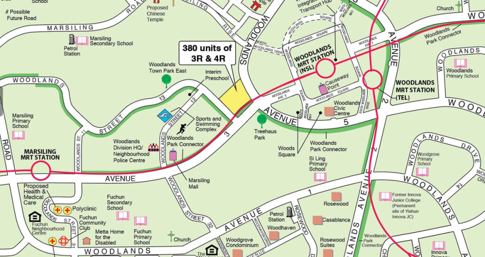 Location of the Woodlands HDB BTO Dec 2023 site 1 flats, Woodlands Avenue 5, Woodlands Square, North Woodlands Drive. Source: HDB