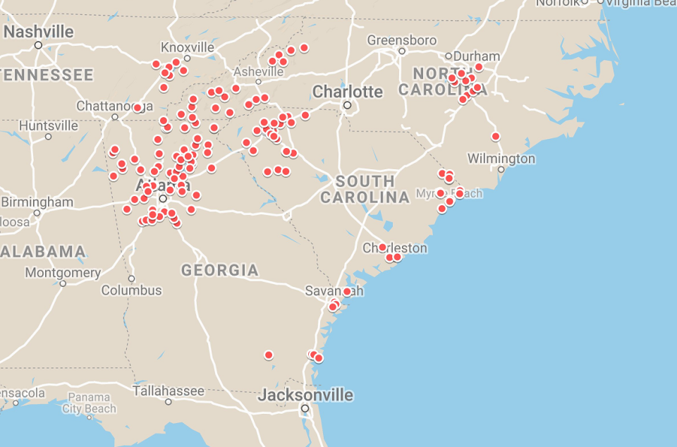 Map of United Community Banks branches.