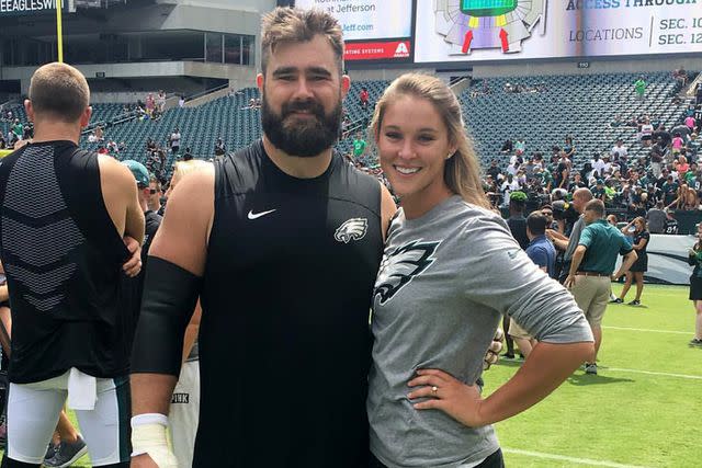 <p>Kylie Kelce Instagram</p> Kylie and Jason Kelce pose together in 2017