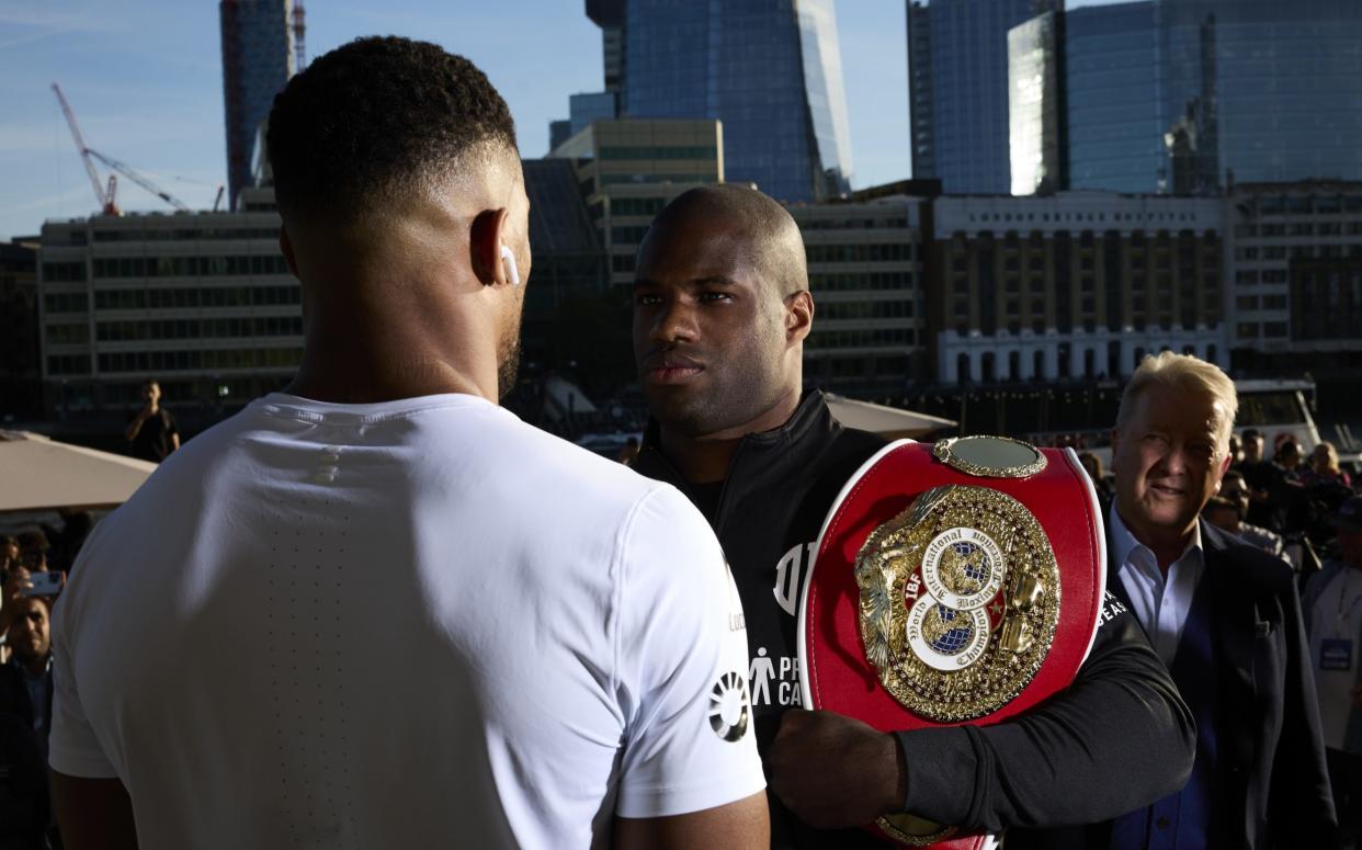 Anthony Joshua and Daniel Dubois face off ahead of their World Heavyweight Title fight at Wembley Stadium on Saturday September 16 in London, England