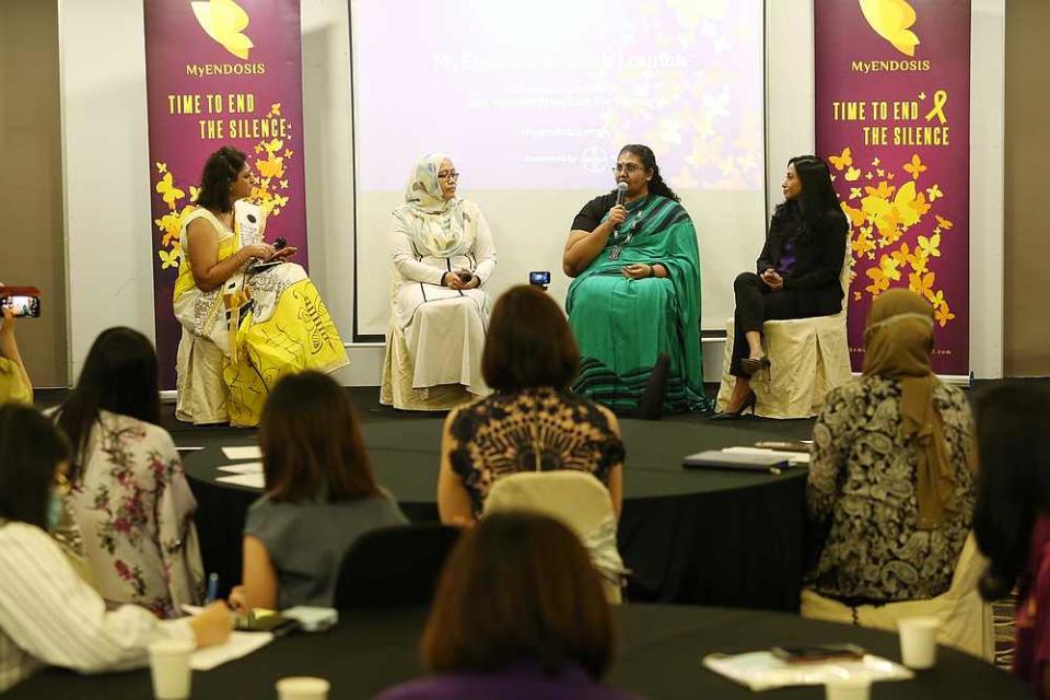 Leila and Ghanthimathi share their stories at the launch of the MyEndosis website in Taman Tun Dr Ismail September 21, 2020. — Picture by Choo Choy May