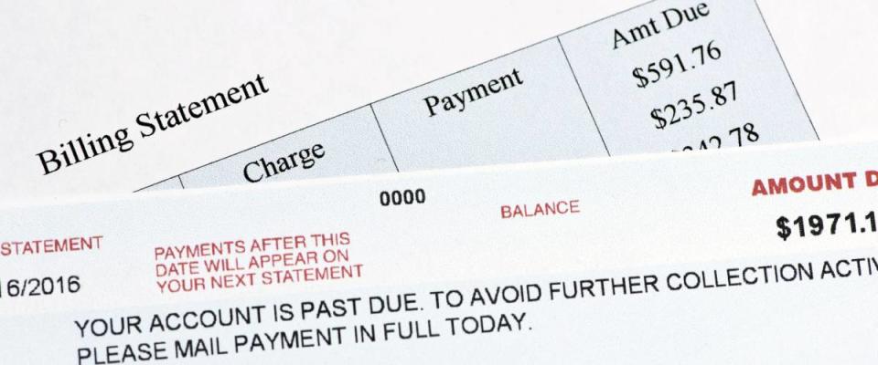 Hypothetical hospital bill that is past due.  Document created by photographer.