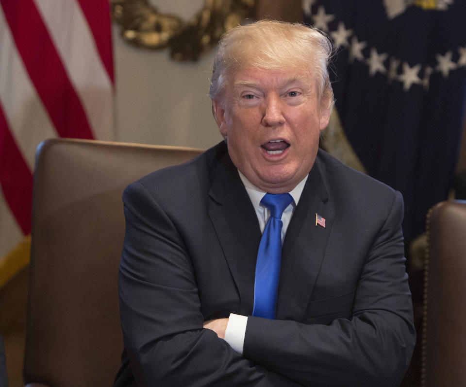 WASHINGTON, DC - DECEMBER 20:  U.S. President Donald Trump speaks to the media during a Cabinet meeting at the White House December  20, 2017 in Washington, DC. Trump extolled passage of the tax reform package as it nears, called for an end to the immigration visa lottery and celebrated the repeal of the Obamacare individual mandate included in the tax package. Trump did not take questons.  (Photo by Chris Kleponis-Pool/Getty Images)