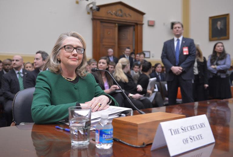 Hillary Clinton, then US Secretary of State, is seated before testifying before the House Foreign Affairs Committee on the September 11, 2012 attack on the US mission in Benghazi, Libya, on January 23, 2013 in Washington, DC