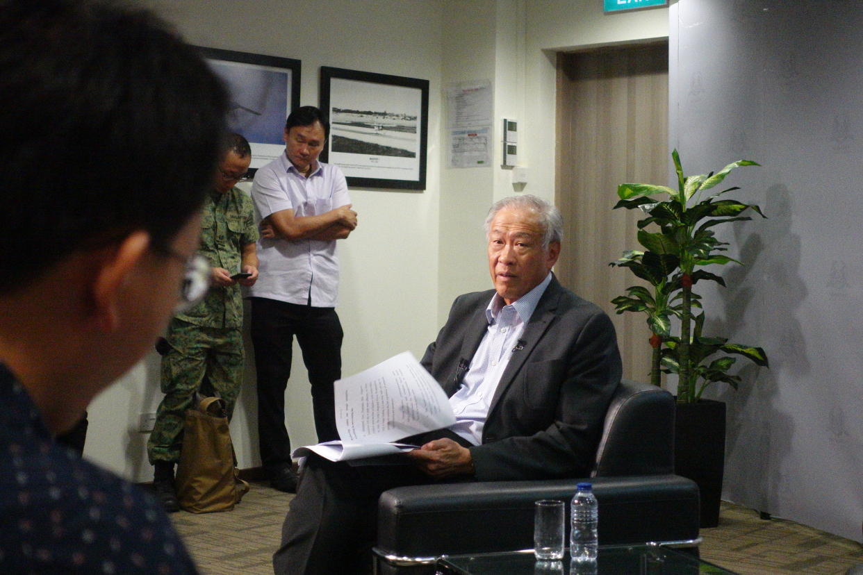 Singapore's Defence Minister Ng Eng Hen addresses reporters at Murai Camp on 28 June 2019. (PHOTO: Nicholas Yong / Yahoo News Singapore)