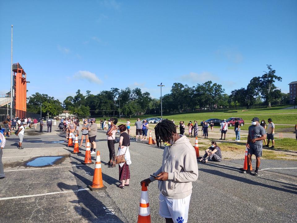 The scene at about 8:30 a.m. July 9, 2020, at Florida A&M University's Bragg Memorial Stadium, in Tallahassee, Florida, the city's only public COVID-19 testing center.