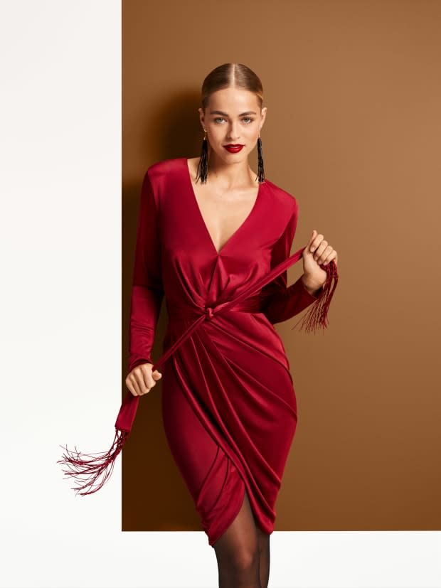 <p>Altuzarra for Target Women's Long Sleeve Deep V-Neck Wrap Dress in Red, $50</p>