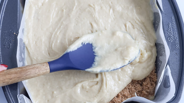 coffee cake batter in pan