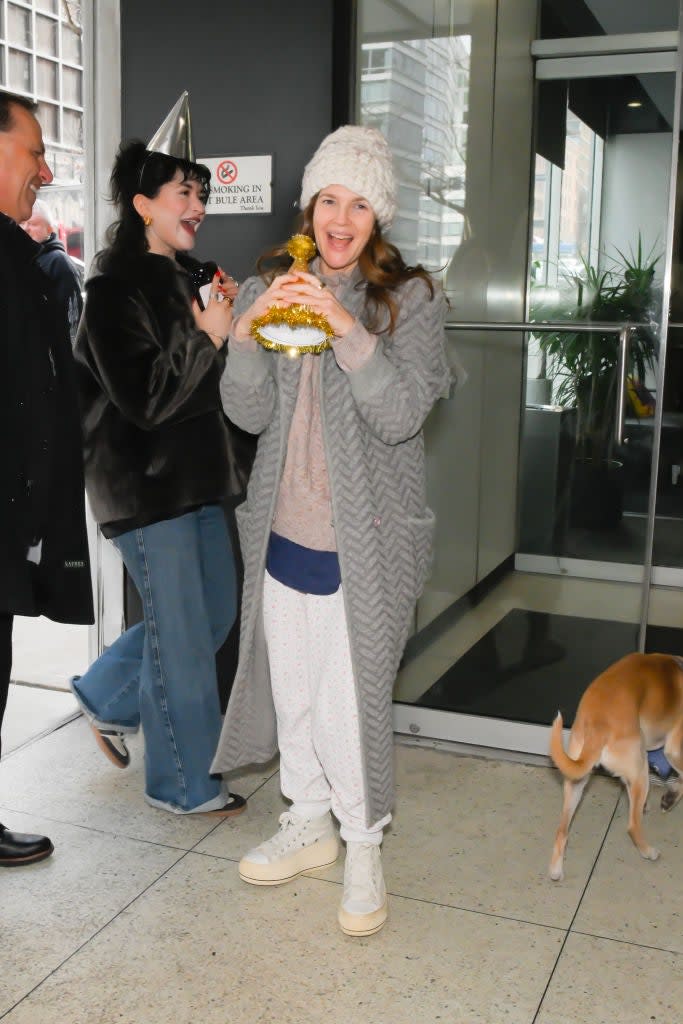 NEW YORK, NEW YORK - FEBRUARY 22: Drew Barrymore is seen on her birthday on February 22, 2024 in New York City. 