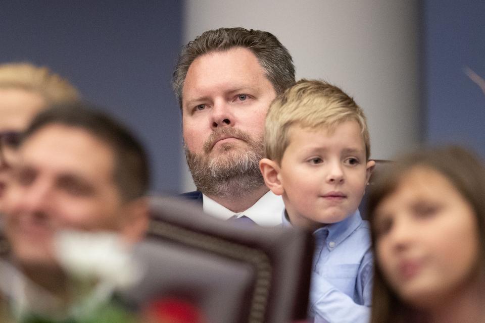 Sen. Jonathan Martin listens to remarks presented Senate President Kathleen Passidomo during the opening day of the 2024 Legislative Session on Tuesday, Jan. 9, 2024.