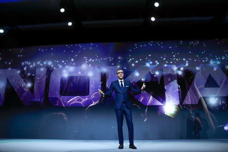 Rajeev Suri, Nokia's President and Chief Executive Officer, speaks during the Mobile World Congress in Barcelona, Spain February 25, 2018. REUTERS/Yves Herman