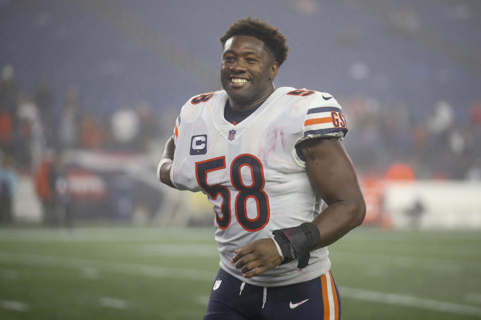 Los Chicago Bears cambiaron al apoyador Roquan Smith (58) a los Ravens.  (Foto AP/Stew Milne)