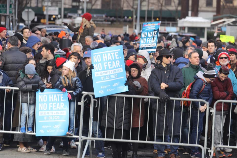 Thousands gathered for the "No Hate, No Fear Solidarity March" in New York City Sunday. The rally comes after last weekend's stabbing attack at a Hanukkah celebration in Monsey, New York.