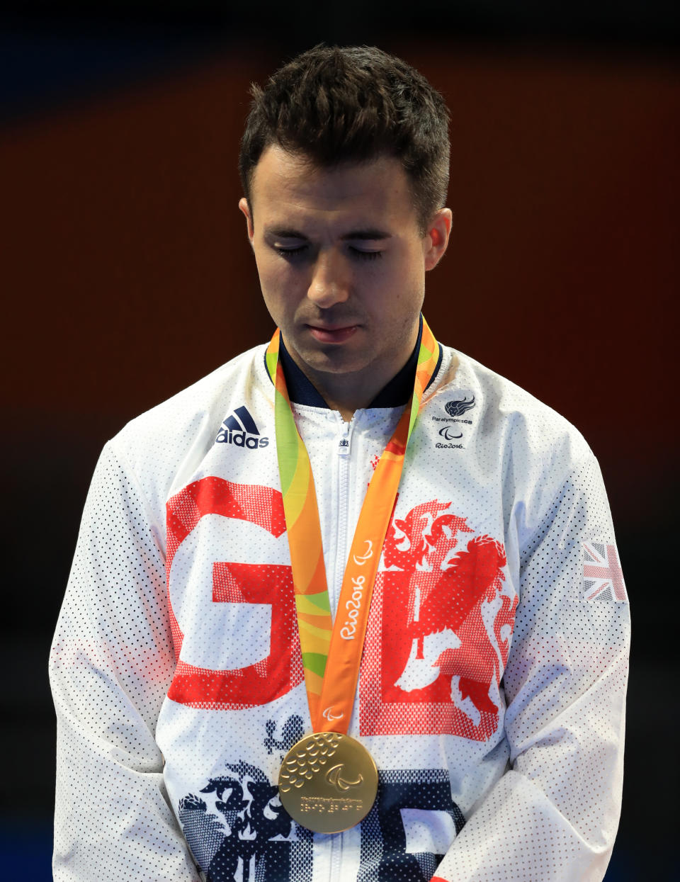 Great Britain's Will Bayley celebrates with the Gold Medal after winning the Class 7 Mens Singles Table Tennis Gold Medal Match, during the fifth day of the 2016 Rio Paralympic Games in Rio de Janeiro, Brazil.