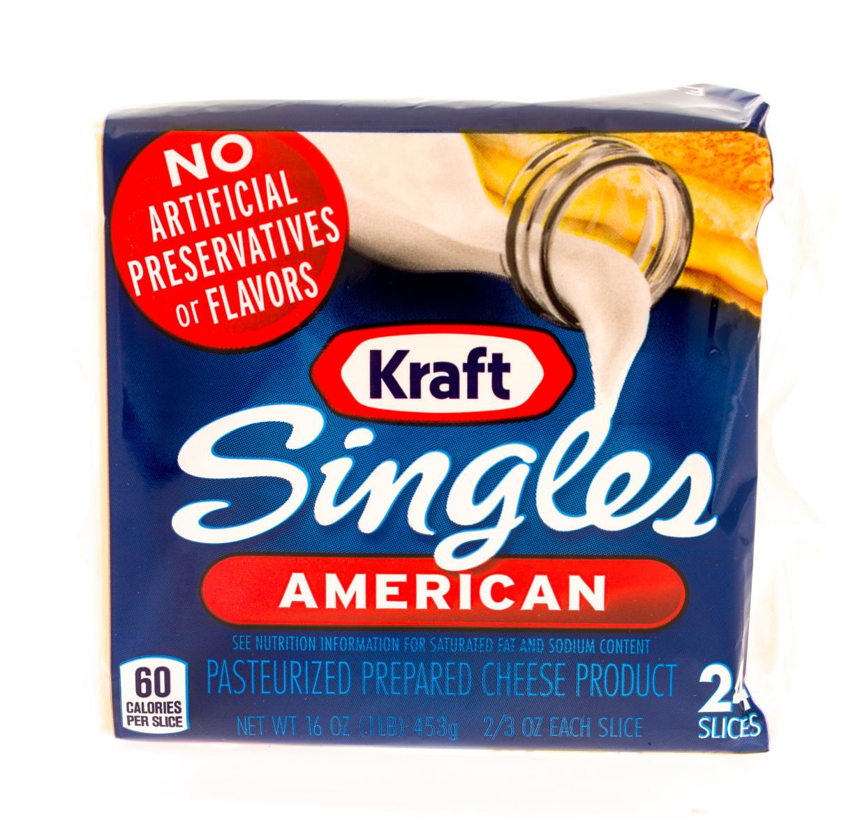 Package of Kraft singles American cheese
