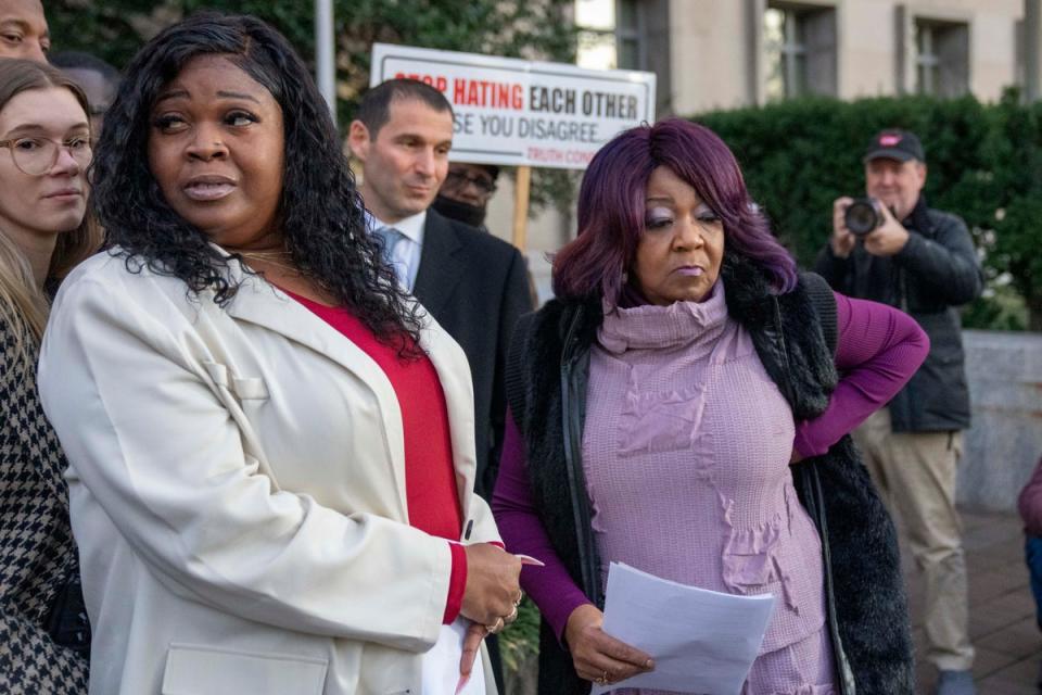 The former New York mayor has long accused Ruby Freeman, right, and her daughter Shaye Moss, left, of tampering with votes in the 2020 presidential election (Copyright 2023 The Associated Press. All rights reserved.)