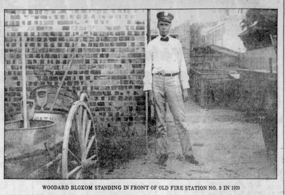 Woodard Bloxom standing in front of old Fire Station No. 3 in 1920.