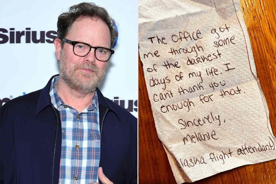 <p>Getty;Rainn Wilson/X</p> Rainn Wilson and a note he received from a fan.