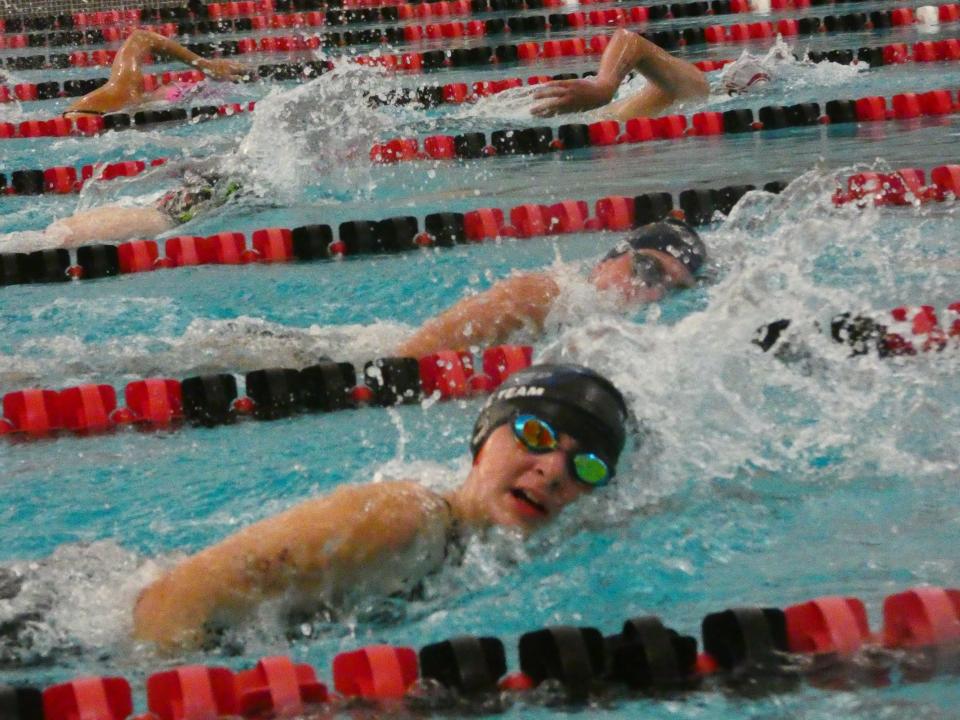 Granville student Grace Largent, bottom, swims the 200 freestyle for Pau Hana during the final day of the Jill Griesse Memorial at Denison's Trumbull Aquatic Center on Sunday, June 19, 2022.