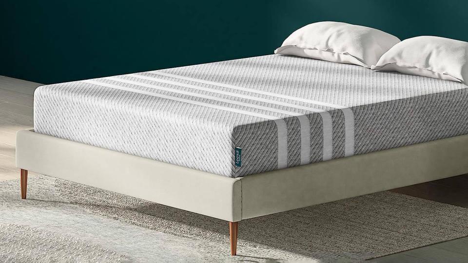 Image shows the Leesa Original Mattress on a beige bed frame