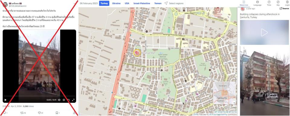 <span>A screenshot comparison between the false post (left) and an interactive map that shows where the video was taken (right)</span>