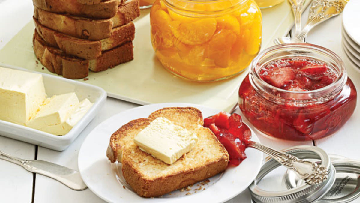 <p>Our favorite meal of the day? Dessert! Even better if it’s disguised as breakfast. And you’ll want more jam, please, especially if it’s fruit-filled gelatin served with slices of pound cake toast and whipped topping shaped to look like sticks of butter.</p><p><strong>Get the Recipe: <a href="/26939/tack-richardson/faux-toast/" data-ylk="slk:April Fools' Day Faux Toast;elm:context_link;itc:0;sec:content-canvas" class="link rapid-noclick-resp">April Fools' Day Faux Toast</a></strong></p>