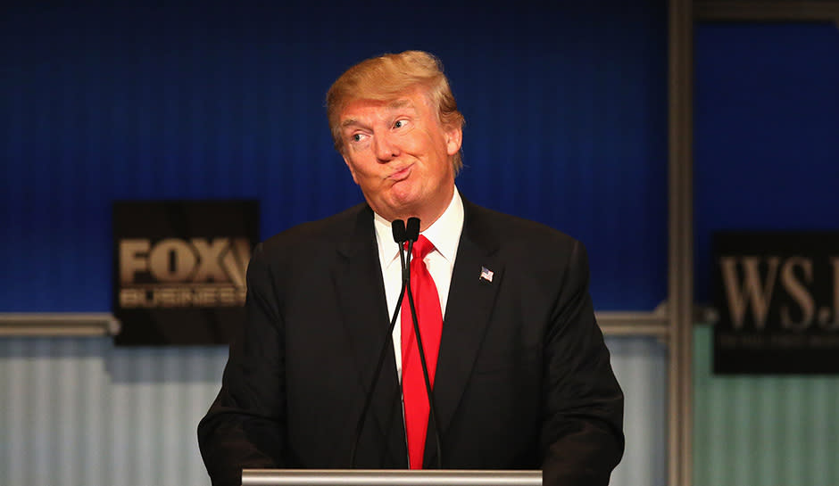 Trump shrugs at Republican debate.