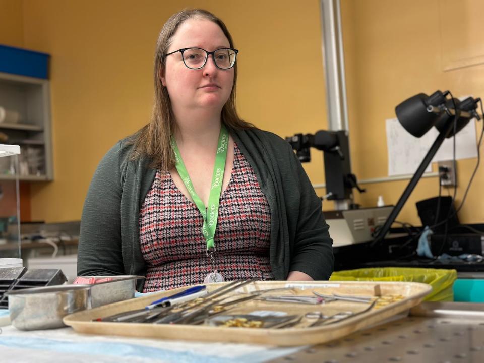 Dr. Erica Schollenberg, the head of anatomical pathology at the IWK Health Centre in Halifax, is shown in an autopsy suite on Dec. 6, 2023.