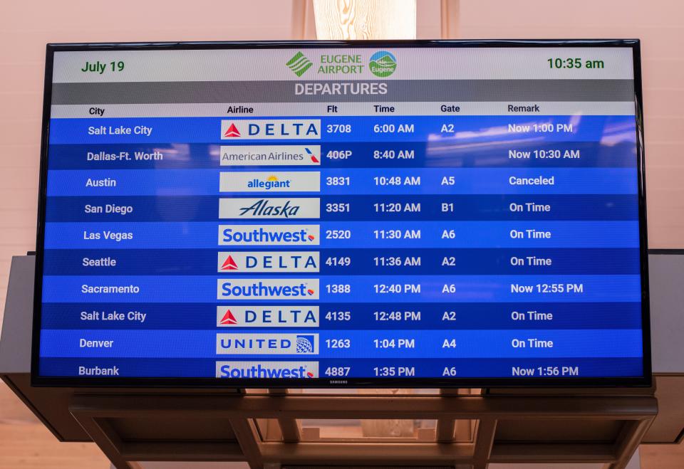 One flight was canceled and several more delayed at the Eugene Airport on Friday.