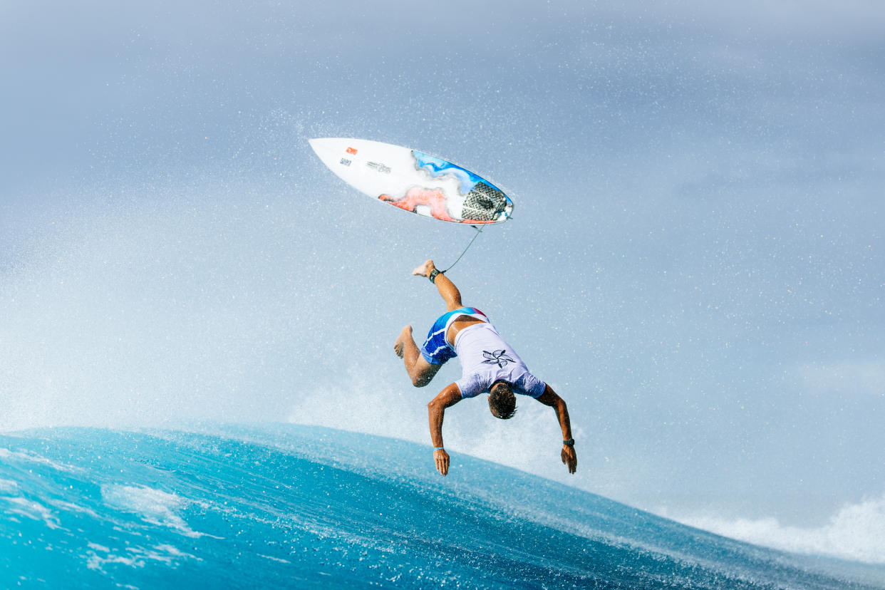 France's Kauli Vaast goes airborne during a training session. (Ed Sloane/Getty Images)