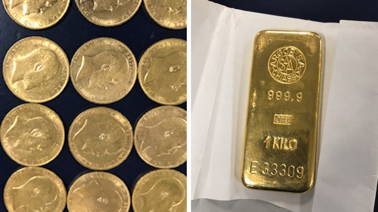 Pièces d’or et lingots d’or saisis par les douaniers de Mulhouse, le 14 décembre 2023