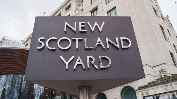 General view of the sign outside New Scotland Yard