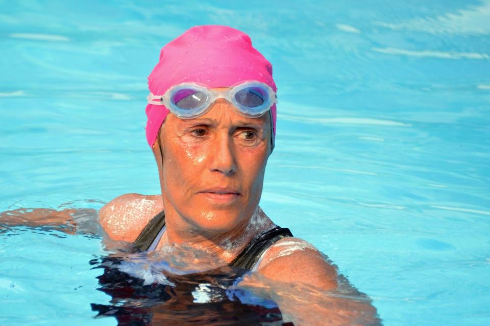 Diana Nyad, fresh from her record-breaking swim from Cuba to Florida, swims the last minutes of her 48-hour continuous ‘Swim For Relief’ benefiting Hurricane Sandy recovery efforts in 2013 (Getty Images)