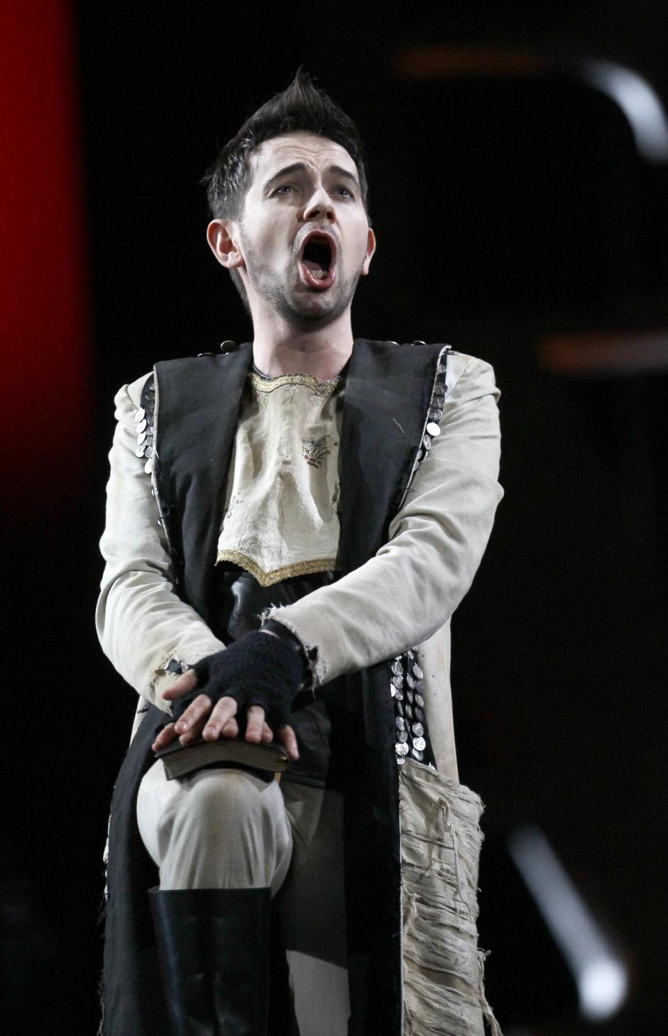 In this Feb. 24, 2012 photo, Iestyn Davies, as Eustazio, brother of Goffredo, performs during the final dress rehearsal at the Lyric Opera of Chicago's production of Rinaldo. (AP Photo/Charles Rex Arbogast)