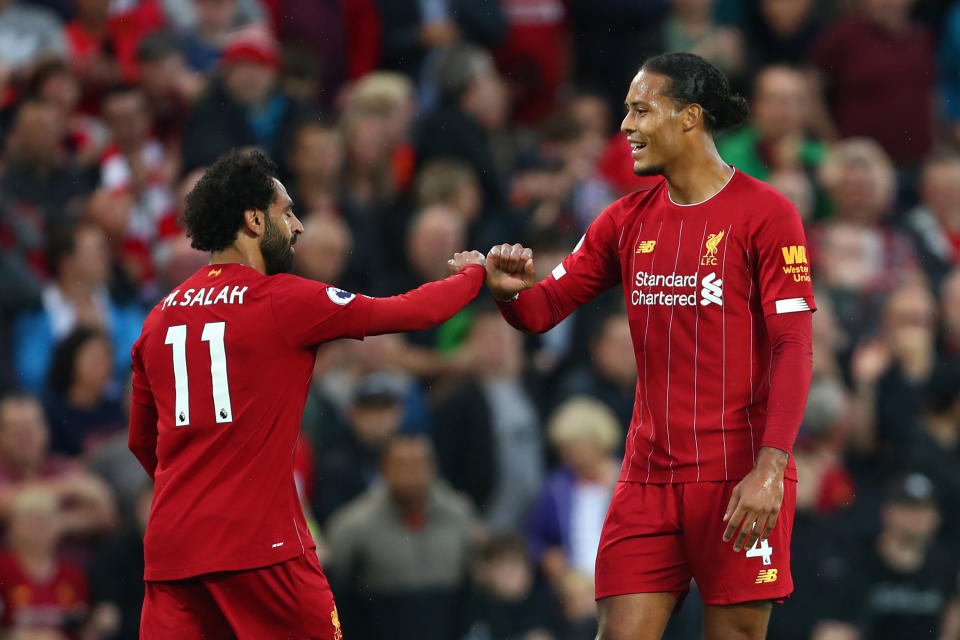 Mo Salah and Virgil Van Dijk both found the net in Liverpool's win. (Photo by Robbie Jay Barratt - AMA/Getty Images)