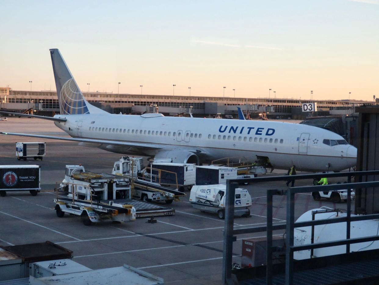 A United Airlines plane at the gates of Dulles International Airport in Washington, DC  (AFP via Getty Images)