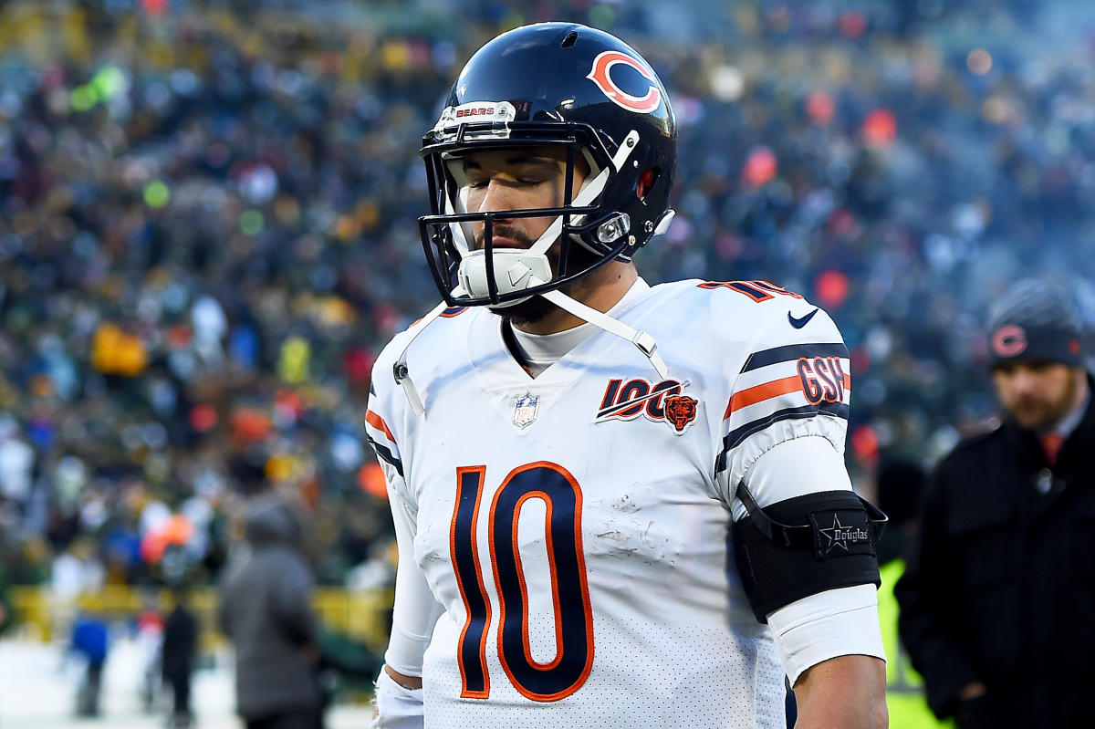 August 16, 2019, Chicago Bears quarterback Mitchell Trubisky (10) throws  the ball prior to the NFL preseason game between the Chicago Bears and the  New York Giants at MetLife Stadium in East