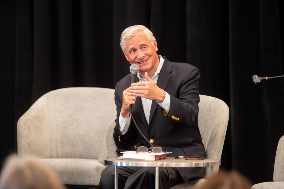 Jon Meacham, Pulitzer Prize winning author and biographer of Abraham Lincoln ("And There Was Light"), speaks to a packed crowd at Word of South on Saturday, April 22, 2023.