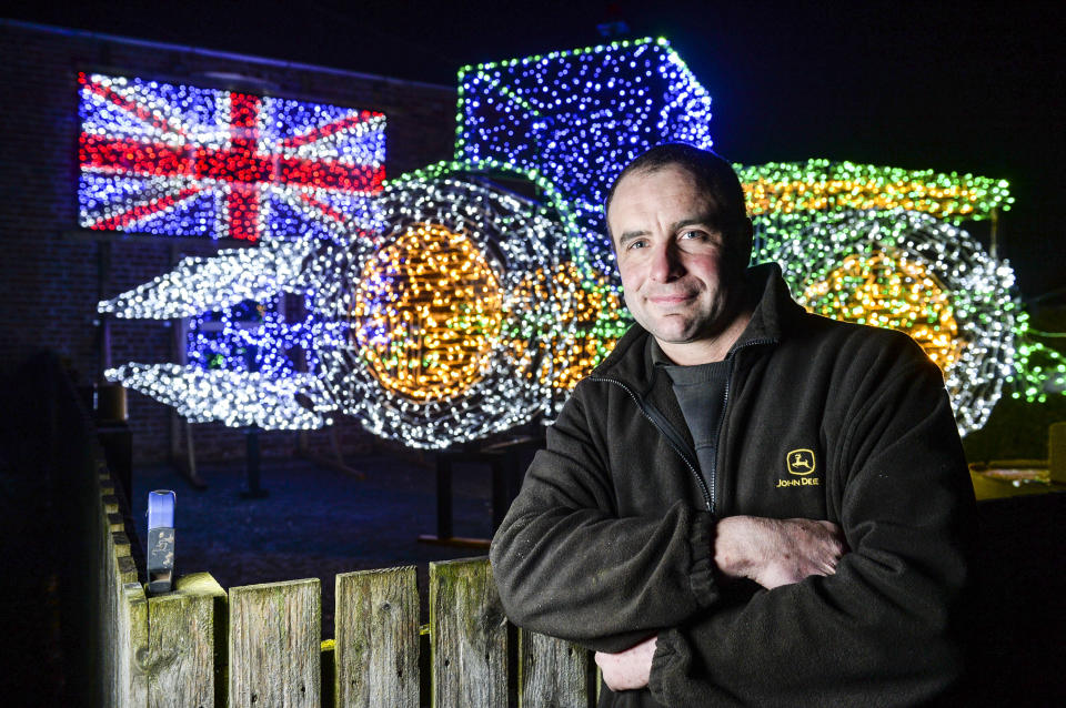 <em>Andrew Wilkinson, 33, built the tractor in memory of his father David, who died from cancer in 2006 (Picture: SWNS)</em>