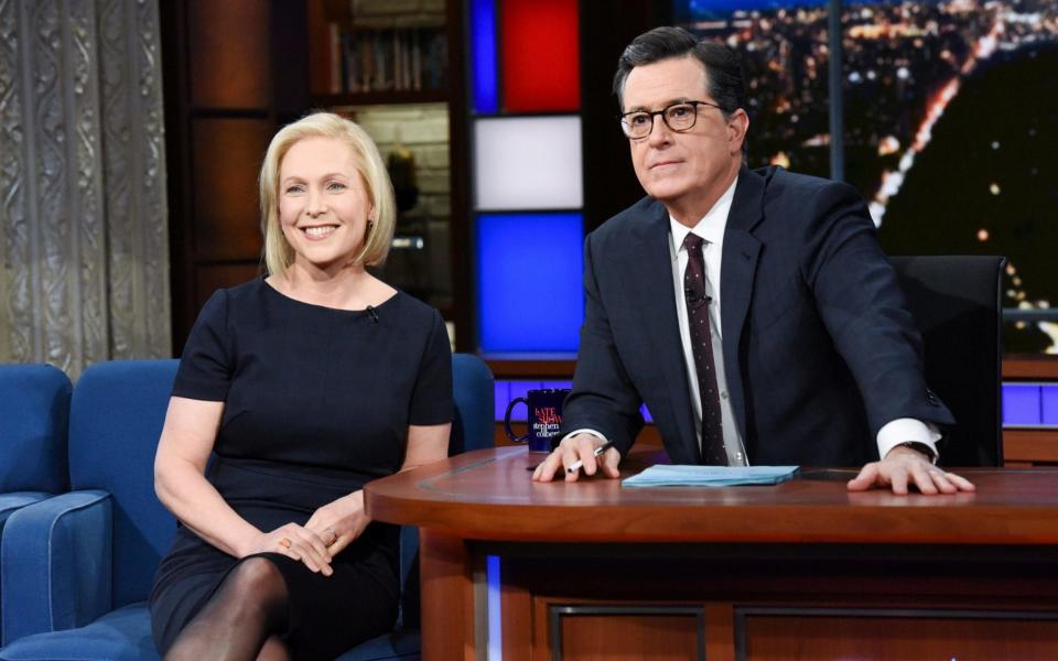 Senator Kirsten Gillibrand on the Late Show with Stephen Colbert in New York - REUTERS