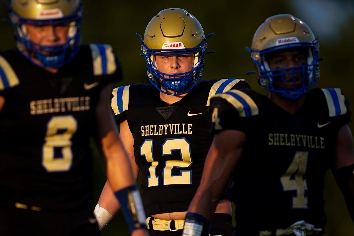 Shelbyville Central's Cayden Puckett (12) hoped to return to the field in August for the first time eight months after being diagnosed with COVID-19 and getting myocarditis.