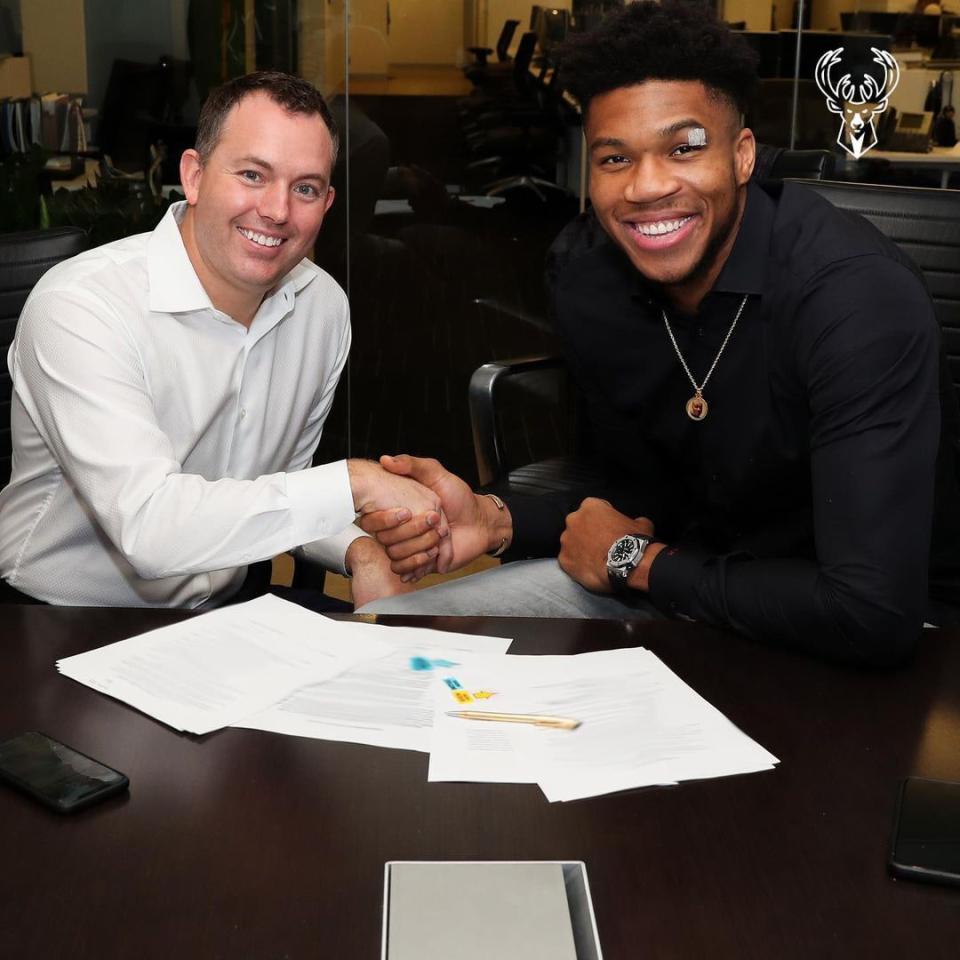 Milwaukee Bucks General Manager, Jon Horst, and Giannis Antetokounmpo.