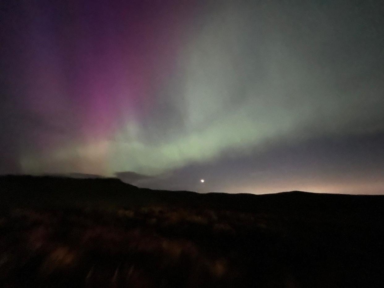 northern lights near Whitelee Wind Farm