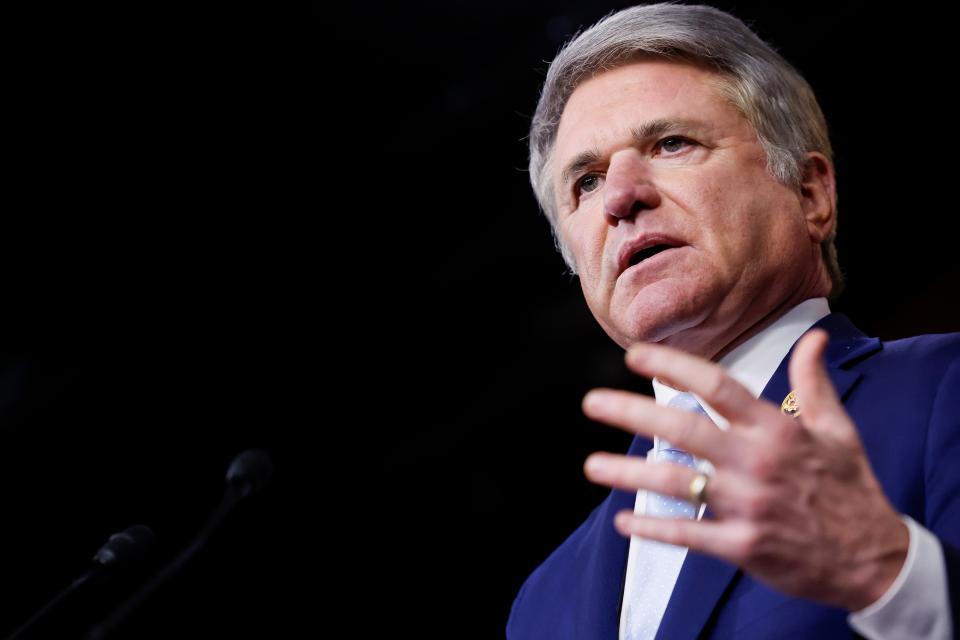 Rep. Michael McCaul (R-TX) speaks during a news conference at the U.S. Capitol Building on January 29, 2024 in Washington, DC.